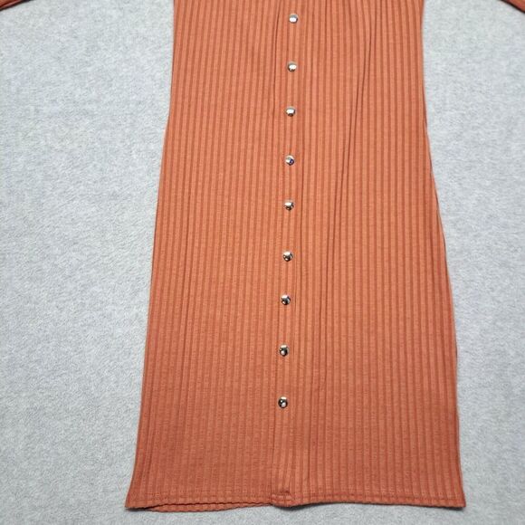 Say What? Bodycon Sweater Dress Womens M Orange Ribbed Long Sleeve Off Shoulder - Picture 3 of 9